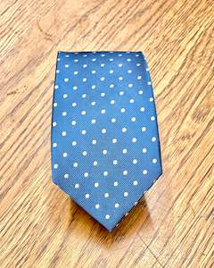 Michel Rouen | Pure Silk Tie | Sky Blue with White Dots | CLEARANCE