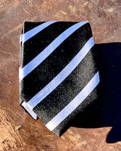 Silandro | Pure Silk Tie | Diagonal White Stripes against Black Background | CLEARANCE