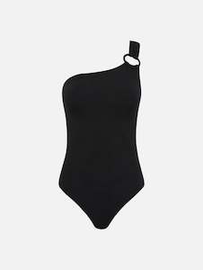 Womenswear: Asymmetric Ring Maillot in Black Crinkle