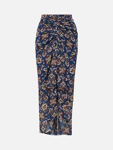 Womenswear: Sira Ruched Silk Skirt in Blue Stone