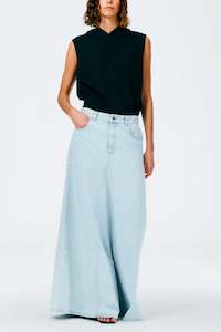 Womenswear: Bleached Denim Godet Maxi Skirt