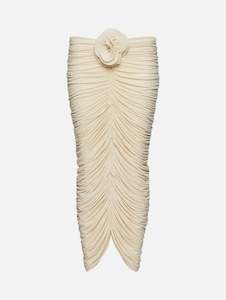 Womenswear: Ruched Rose Midi Skirt in Beige