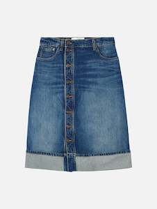 Placket Detail Denim Skirt in Heavy Vintage Indigo Wash