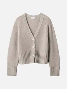 V Neck Cashmere Cardigan in Greige