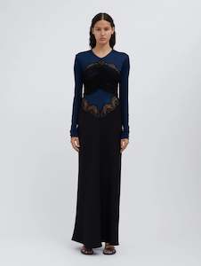 Tulle Overlay Verner Lace Dress in Blue Graphite