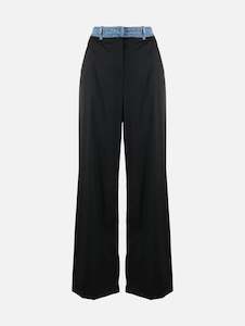 Deconstruct Denim Waisted Wool Trouser in Black Indigo