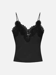 Lennon Satin and Lace Camisole Top in Black