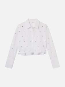 Mackie Embellished Cropped Cotton Shirt in White