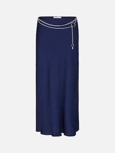 Long Satin Skirt in Deep Navy