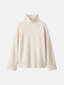 Womenswear: Boyfriend Cashmere Turtleneck in Feather White