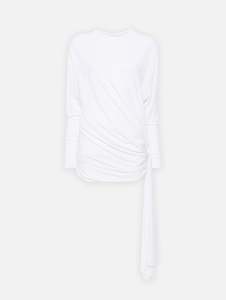 Womenswear: Side Cowl Drape Extension Dress in White