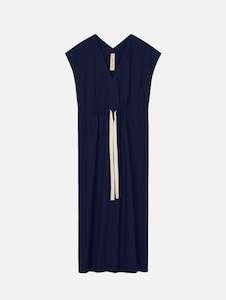 LM Poplin V Neck Dress in Navy