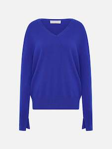 Cashmere V Neck Sweater in Cobalt