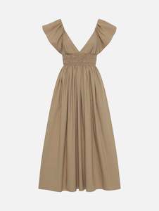 Flutter Sleeve Midi Dress in Stone