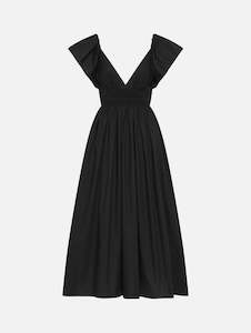 Flutter Sleeve Midi Dress in Black