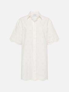 Broderie Mini Shirt Dress in White