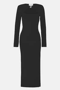 Long Sleeve Knit Midi Dress in Black