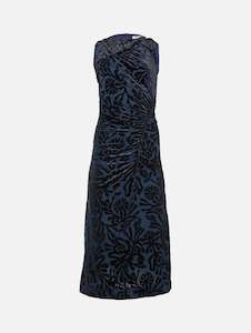 Womenswear: Alia Stretch Velvet Burnout Sleeveless Dress in Navy