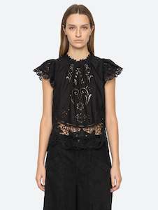 Gianna Lace Flutter Sleeve Top in Black