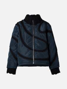 Averie Windbreaker Crochet Puffer Jacket in Navy