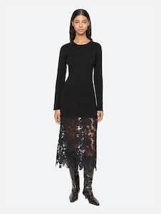 Sabine Embroidered Lace Dress in Black