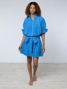 Blouson Poplin Dress in Cornflower Blue