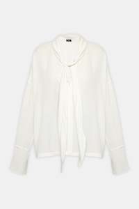 Tie Neck Silk Blouse in Ivory