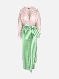 Claire Stripe Dress in Grass Green & Blush Pink