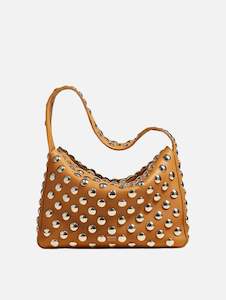 Elena Shoulder Bag with Silver Studs in Nougat