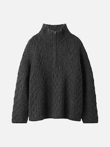 Womenswear: Chunky Cable Knit Zip in Charcoal