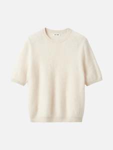 Cuddle Cashmere Short Sleeve Sweater in Feather White