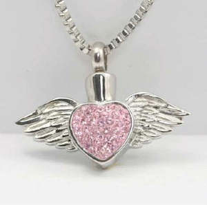 Angel Theme - My Angel Cremation Jewellery Cremation or Keepsake Jewellery and Urns for ashes: Pink Winged Heart