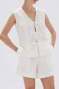 Ollie Poplin Tie Top // White