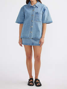 Reese Oversized Denim Shirt // Mid Wash Blue - COMING SOON