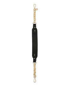 Clothing: Feature Shoulder Strap Chain Gold Chunky + Black Leather