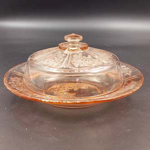 Kitchenware: Federal Glass - Sharon Rose, Pink - Lidded Butter Dish