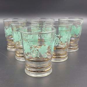 Green Grape Vine Pattern with Gold Bands - Set of 6 Glasses