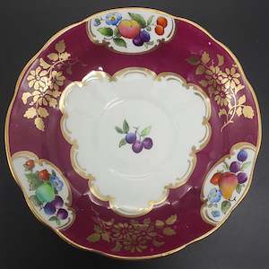 Kitchenware: Crown Staffordshire - Fruit with Maroon Border - Saucer