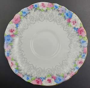 Crown Staffordshire - Pink and Blue Floral Rim - Saucer