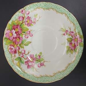 Sutherland - Pink Blossom with Green Rim - Saucer