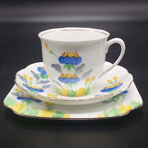 Bell China - Hand-painted Yellow and Blue Flowers - Trio