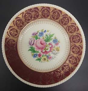 Simpsons Ambassador Ware - Floral Spray with Maroon Rim - Round Plate