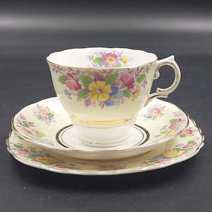 Kitchenware: Colclough - Colourful Flowers on Yellow - Trio