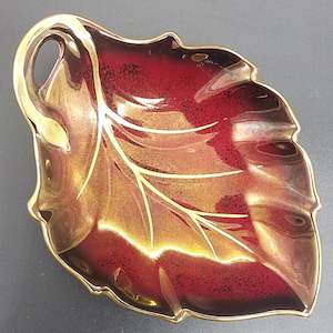 Crown Devon - Maroon and Gold - Leaf-shaped Dish