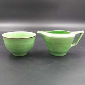 Crown Ducal - Ribbed Green - Milk Jug and Sugar Bowl