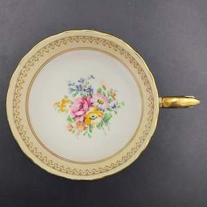 Kitchenware: Crown Staffordshire - Maroon and Cream Bands with Floral Spray, A15114 - Cup