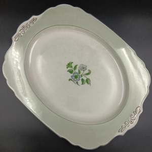 Kitchenware: W H Grindley - White Flowers with Pale Green Border - Platter