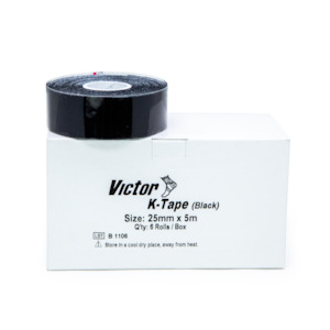 Tapes Bandages: VICTOR K-TAPE BLACK 25mm x 5m BOX OF 6