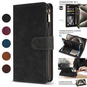 Multi-Card Leather Wallet Case with Kickstand & Magnetic Closure for iPhone