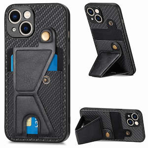 Carbon Fiber Wallet Flip Card K-shaped Holder Phone Case